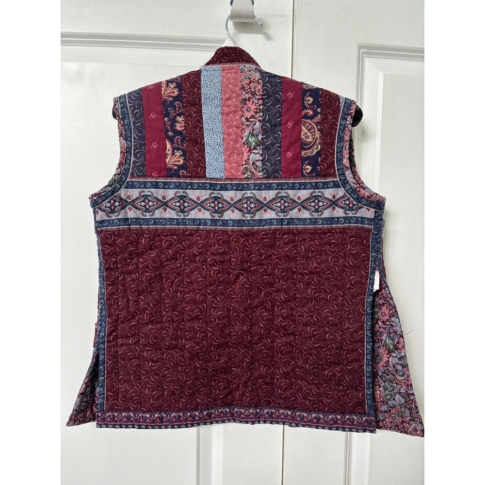 Vintage Suttles and Seawinds Quilted Patchwork Vest Burgundy Floral Boho Canada - Picture 4 of 9